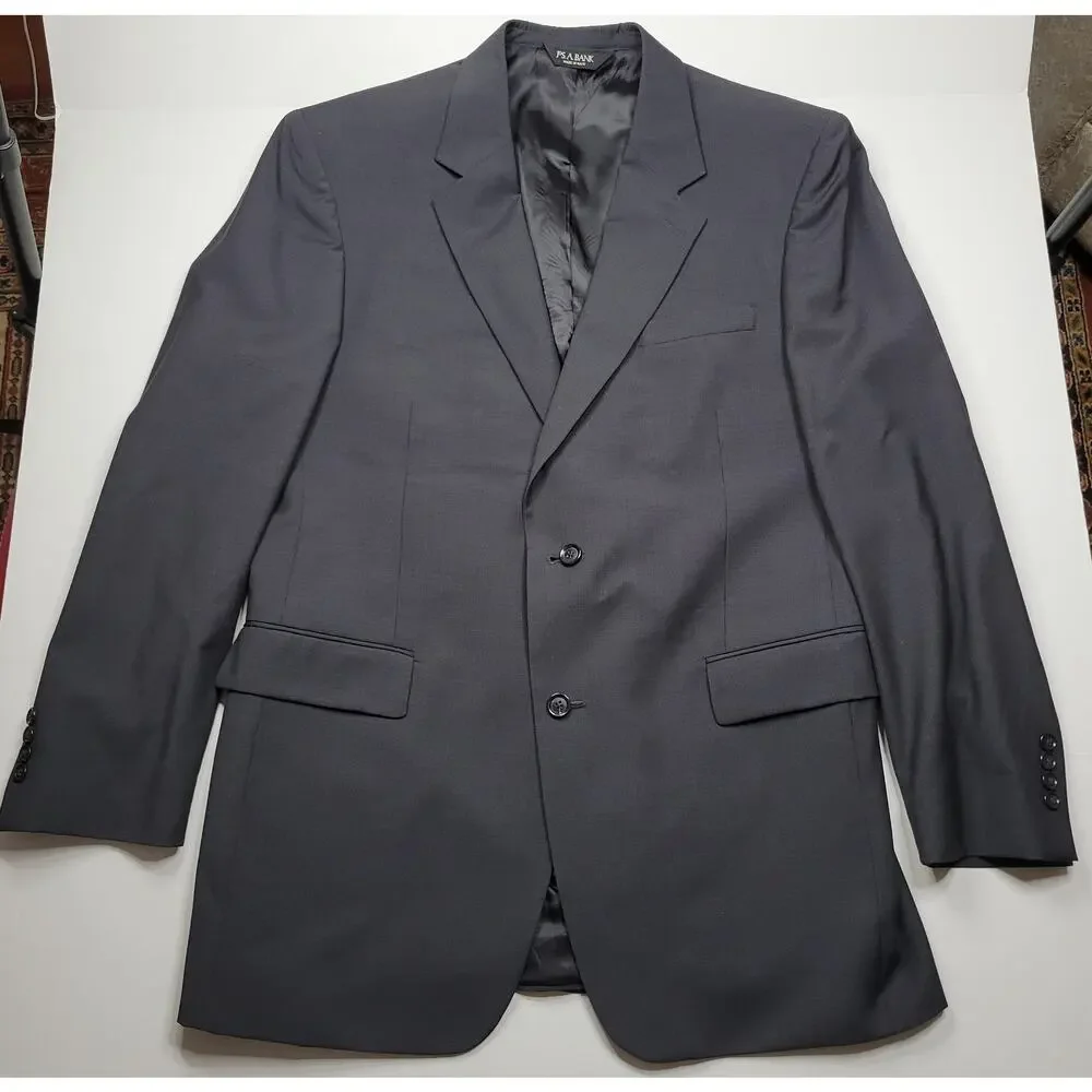 Jos A Bank Suits Charcoal Gray 2 Pcs 43L Suit Pleated Pants 37x31 100% Wool flaw